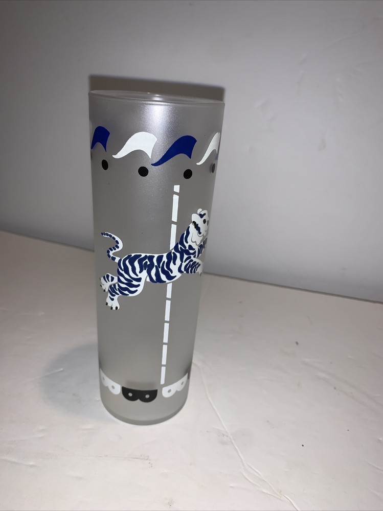 CAROUSEL Circus ANIMAL TIGER Vintage LIBBY Tom Collins Ice Tea FROSTED GLASS