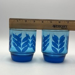 MCM J. WM Hale Cobalt Blue Leaf Lowball Cocktail Drink Glasses Set of 2