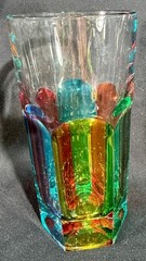 Murano Glass Tumbler w Vibrant Multicolor stripes- Stunning!