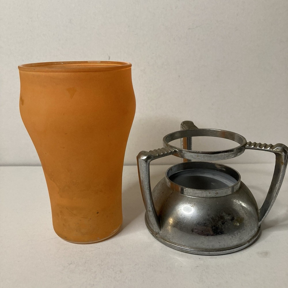 One Vintage Federal Glass Co. Depression Era Frosted Tumbler Glass With Holder.