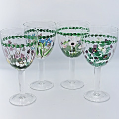 SET OF 4 PORTMEIRION BOTANIC GARDEN 18oz WATER WINE GOBLETS HAND PAINTED GLASSES