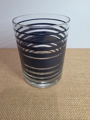 Vintage MCM double Old Fashioned Toscany Rocks Glasses Set Of 6- BLUE Stripes