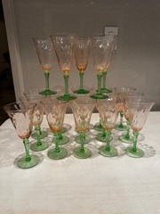 1930 Tiffin Vintage Pink & Green of Watermelon Glass Stemware 14 Available