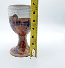 Studio Art Pottery Goblet Chalice Cup Textured Brown Black Stoneware Signed #1