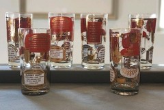 6 Vtg 1960s Jeannette Glass Cocktail Recipe Decal 5.5″t Hiball Tumbler Gold Red