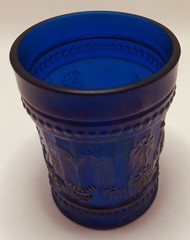 Northwood Carnival Glass Peacock at Fountain Cobalt Tumbler Purple Iridescence