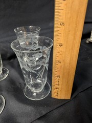Antique Etched Floral Juice Glasses Set of 8