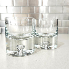 2pc Air Bubble Base Heavy Old Fashioned Whiskey Glass Krosno? Create Barrel?