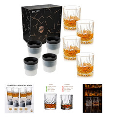 Whiskey Glasses Set of 8 10oz Crystal Old Fashioned Glasses with Ice Sphere