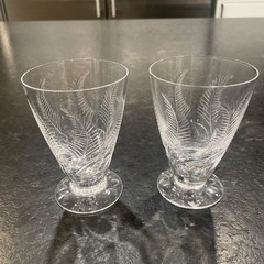 Stuart ELLESMERE Crystal Cocktail Glasses Juice Footed Set 2 Fern Mid Century