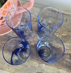 Set 4 Crisa by LIBBEY COBALT SWIRL 6″ Highball WEIGHTED 16oz HANDBLOWN* PINCHED