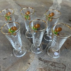 Rare Vintage Hazelnut Cordial Glass Set of 6 Mid Century Modern Footed Liqueur
