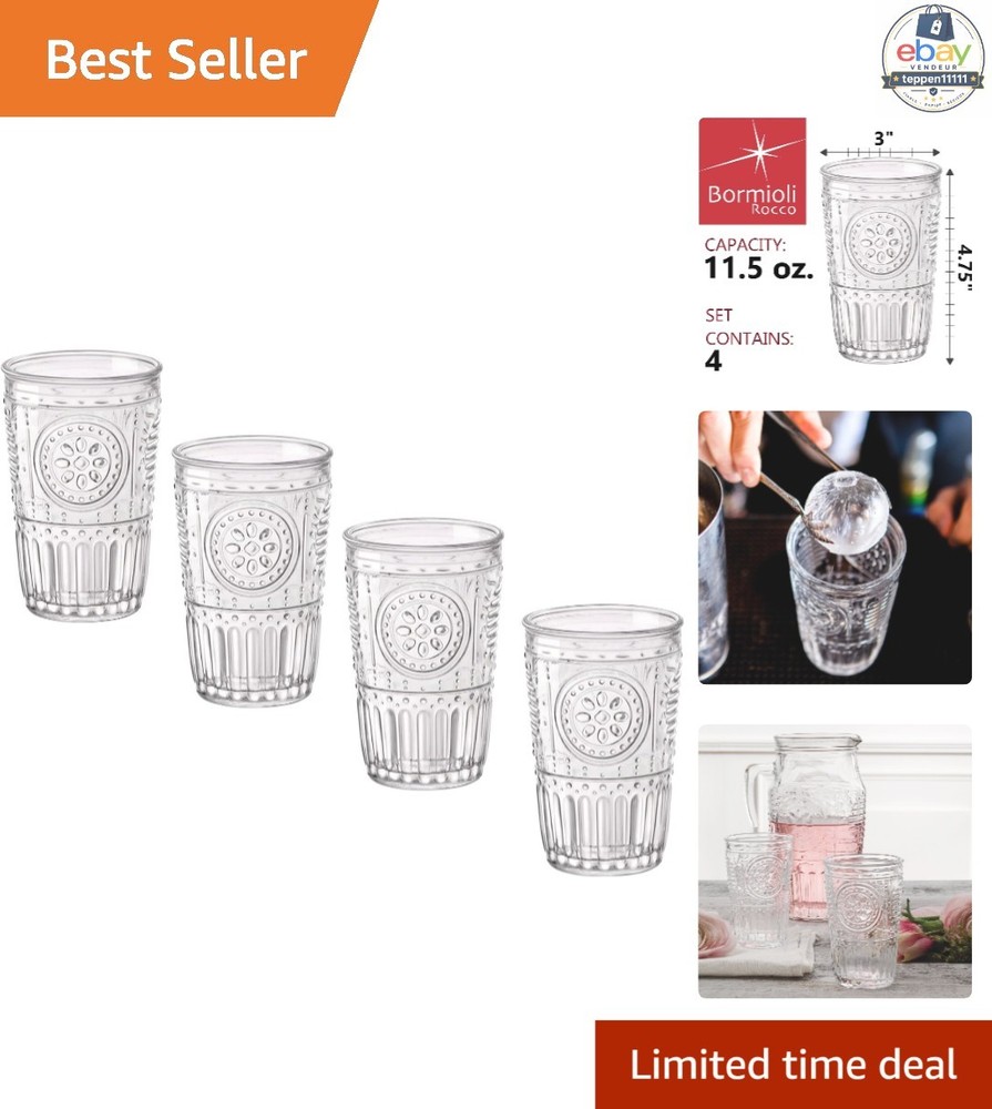 Romantic Water Glass Set of 4 | 10.25 oz Italian Glassware for Beverages