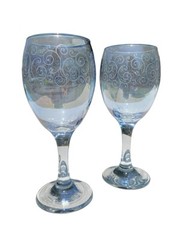 STUNNING Pair Of Blue Cristalleria Fratelli Fumo Wine Glasses Hand Made Italy