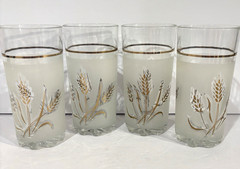Vintage DeValBor Italian Frosted Gold Leaf Wheat Tumblers 5 1/2″ Set Of 4 MCM