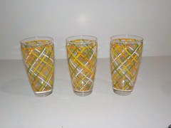 Vtg 3 Libbey Tumblers Orange Green Yellow White Criss Cross Drinking Glasses Exc