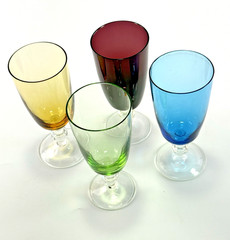 Set of Four Colorful 3oz Stemmed Glasses 4 1/2″ Tall