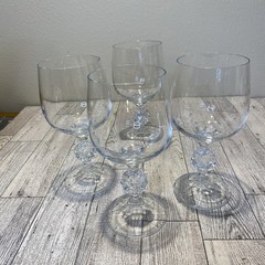 Vtg. Bohemia Crystal Claudia Prism Ball Stem Wine Glasses Set Of 4 8 Oz Elegant