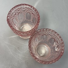 Vtg Pink Hobnail Candle Holders Set 4 Footed Pressed Glass Decor