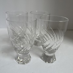 4 Vintage Germany Crystal Glass Block Base Cut Glass Design 5 1/4” B23