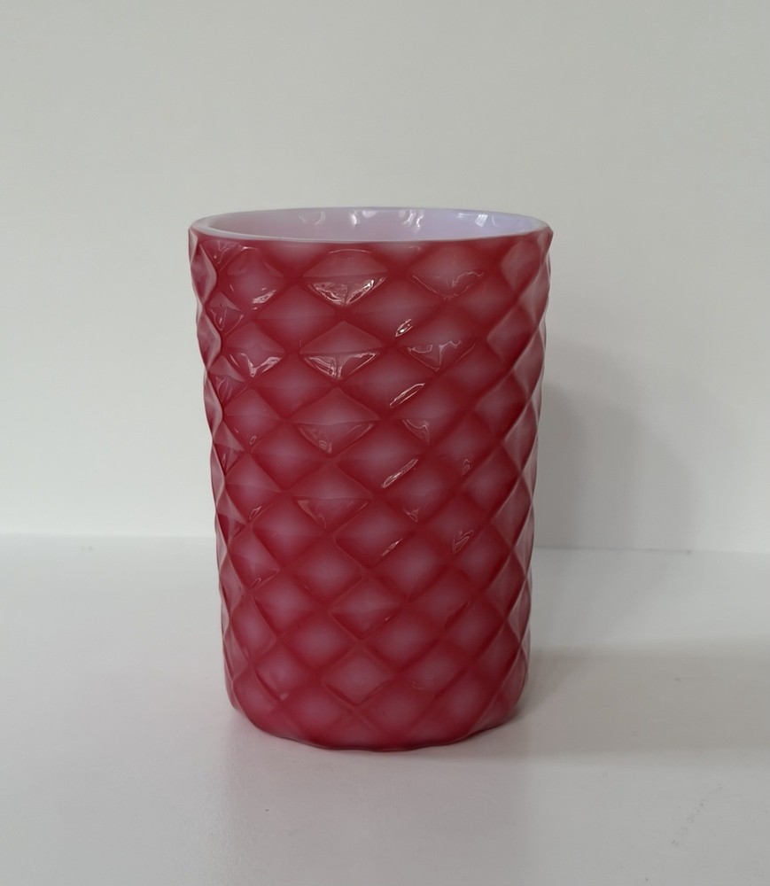 Victorian Phoenix Cranberry Diamond Quilted Cut Velvet Art Glass Tumbler