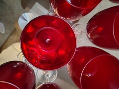 Set of 8 Red Wine Glasses-Tilly Pattern-Crate Barrel-2012-Ruby Red & Clear Glass