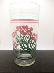 Vintage Anchor Hocking Pink and Green Floral Glass Tumbler 22 Embossed on Bottom