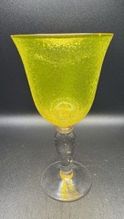 Vintage Artland Iris Yellow Bubble Glass Goblet Hand Blown Cadmium Glow