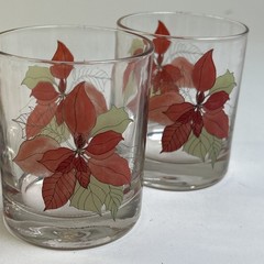 Vtg Block Spal Poinsettias Portugal Bar Glasses Set Of 4 By Mary Lou Goertzen