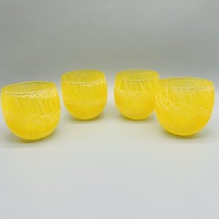 Set Of 4 Sunshine Yellow Spaghetti String Roly Poly Glasses