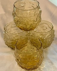 4 Anchor Hocking Lido Milano Honey Gold Amber Roly Poly Vintage Tumblers