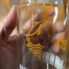4 Vintage Jelly Glasses Tumblers With Orange & White Motifs 5 1/2″
