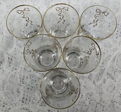 6 Vintage Libbey Rose Classic White Roses & Gold Ribbon Design 8 OZ 4-5/8in