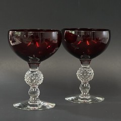 VTG Set Of 2 Morgantown GOLF BALL Dark Ruby Red Champagne Sherbet Glasses 4 7/8″