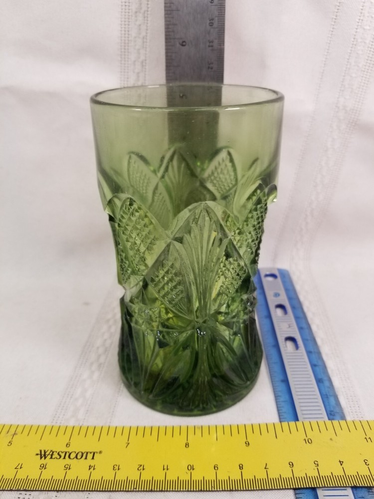 Vintage Cambridge Glass Green Feathered Oval Tumbler – 1910s