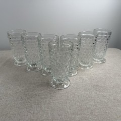 Vintage Indiana Glass Whitehall Colony Cubist Footed Iced Tea Glasses Set Of 7