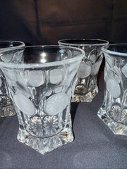 SET OF 4 Fostoria Coin Glass Frosted Clear Whiskey Tumbler Glass 4” Tall 1950’s