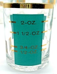 4 Libbey MCM Barware cocktail Glasses, Turquoise And Gold Pedestal, 1 Jigger
