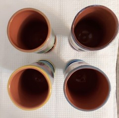 Redware Pottery Pedestal Drinking Goblets Pastel Glazed Cups Colorful Bar READ