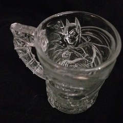 1995 DC COMICS McDonalds BATMAN FOREVER 3D Art Pressed Glass MUG CUP Vintage