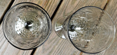 2 Depression EPAG Glass Goblets Wine Smoke Fleur-de-Lis Hobnail Bowl Green Glow