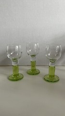Set of 3 Cordial Glasses- Thick Green Stem – Barware