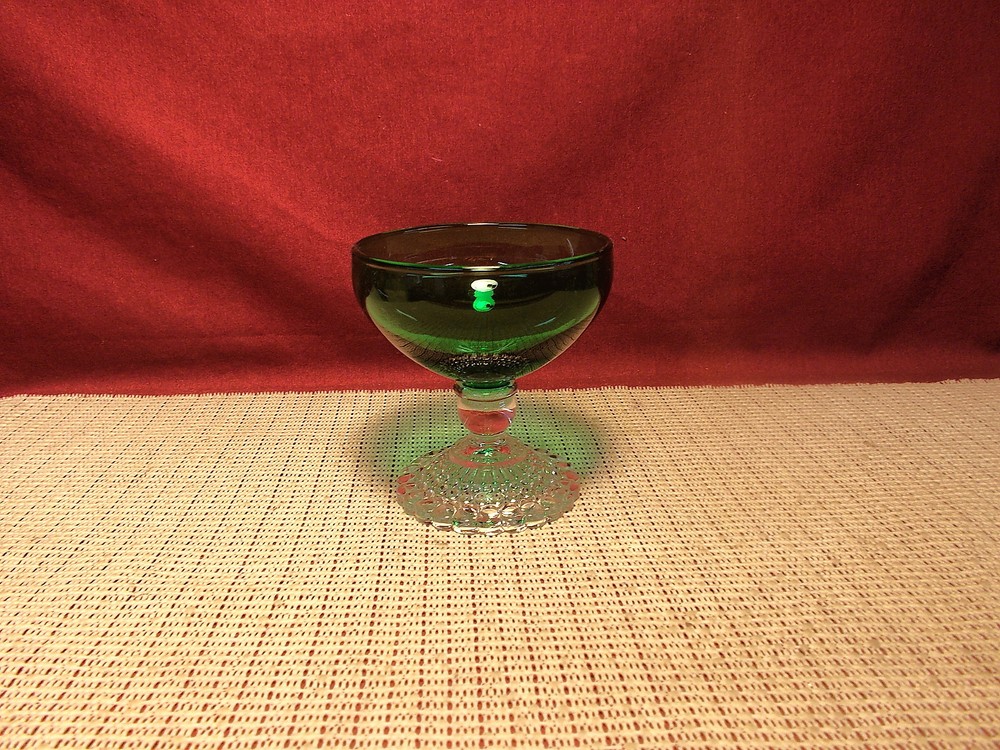 Anchor Hocking Bubble Foot Forest Green Pattern Champagne Sherbet Glass 3 3/4″