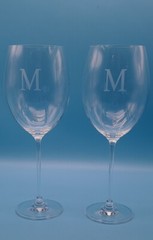 Lenox TUSCANY Large 10 3/4″ Tall Merlot Wine Glasses Monogram M ~ Set of 2