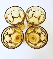 VTG Anchor Hocking Fairfield Amber Gold Wine Goblets MCM Stem Glasses Set of 4
