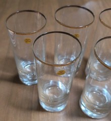 Highball- Made In Poland Set Of 8 Glasses Gold Rinmed- McM- Bohemian Style