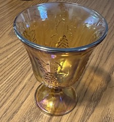 Vintage Indiana Glass Carnival Goblet / Glass Harvest Grape Pattern Marigold