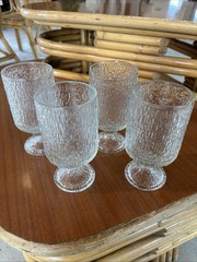 Set 4 Vintage INDIANA GLASS CRYSTAL ICE TREE BARK FOOTED 6” Water Wine Goblets