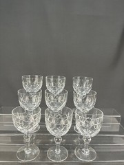 9 Vintage Stuart REGENT Cut Crystal 5 1/8″ Claret Wine Glasses; England Mint