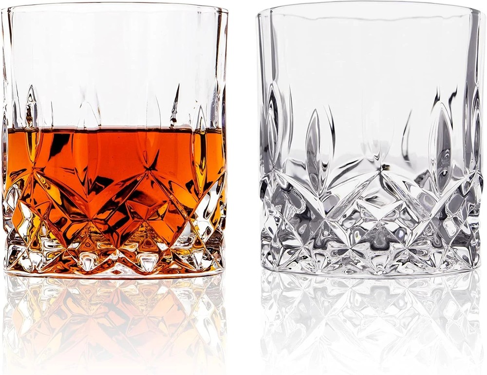 Crystal Cut Old Fashioned Whiskey Glasses, Set of 2 with Weighted Base, Premi…